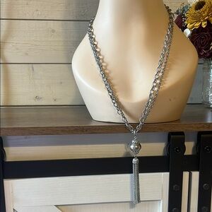 Silver Chain Necklace with Tassel Pendant Statement Necklace
